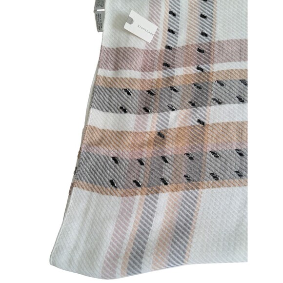 NWT Anthropologie Women's Scarf‎ White Gray Jeweled Plaid Long Neutral Preppy - Picture 4 of 8